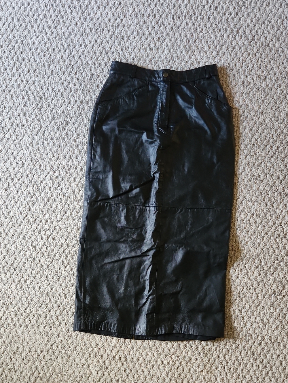 Together Black Genuine Leather Pencil Skirt